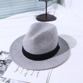 Britischer Jazzhut, flache Krempe, Wollfilzhut, große Krempe, einfacher Unisex-Hut